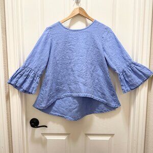 Bryn Walker Fran Women's 100% Linen Oversized Tunic Top Size XXS Ruffle Sleeve